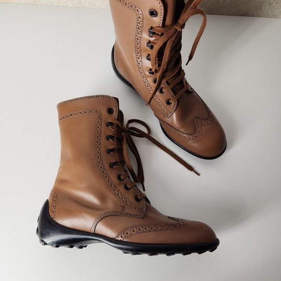 Tod's brown leather lace-up ankle boots brogue detailing womens 36 EU / 6 US - Picture 3 of 15